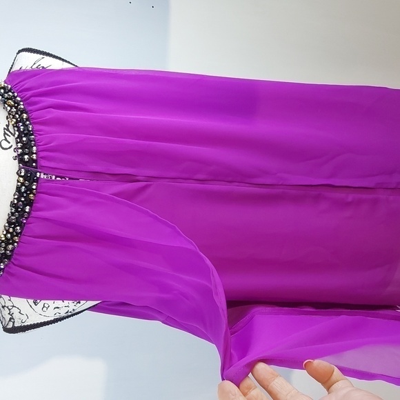 Jennifer Lopez- Bright Purple Flowy Chiffon Blouse W/ Neckline Beads  Sz.XL - Picture 6 of 9